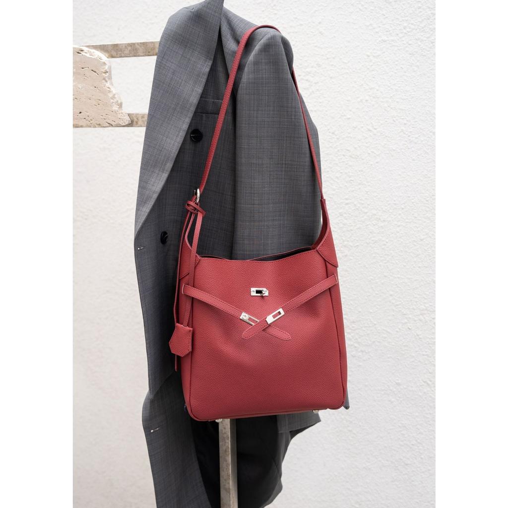 Rindsleder Damen Schulter Umhänge Einfache und Modische Ledertasche Große Kapazität Muscheltasche Weiches Leder Eimertasche