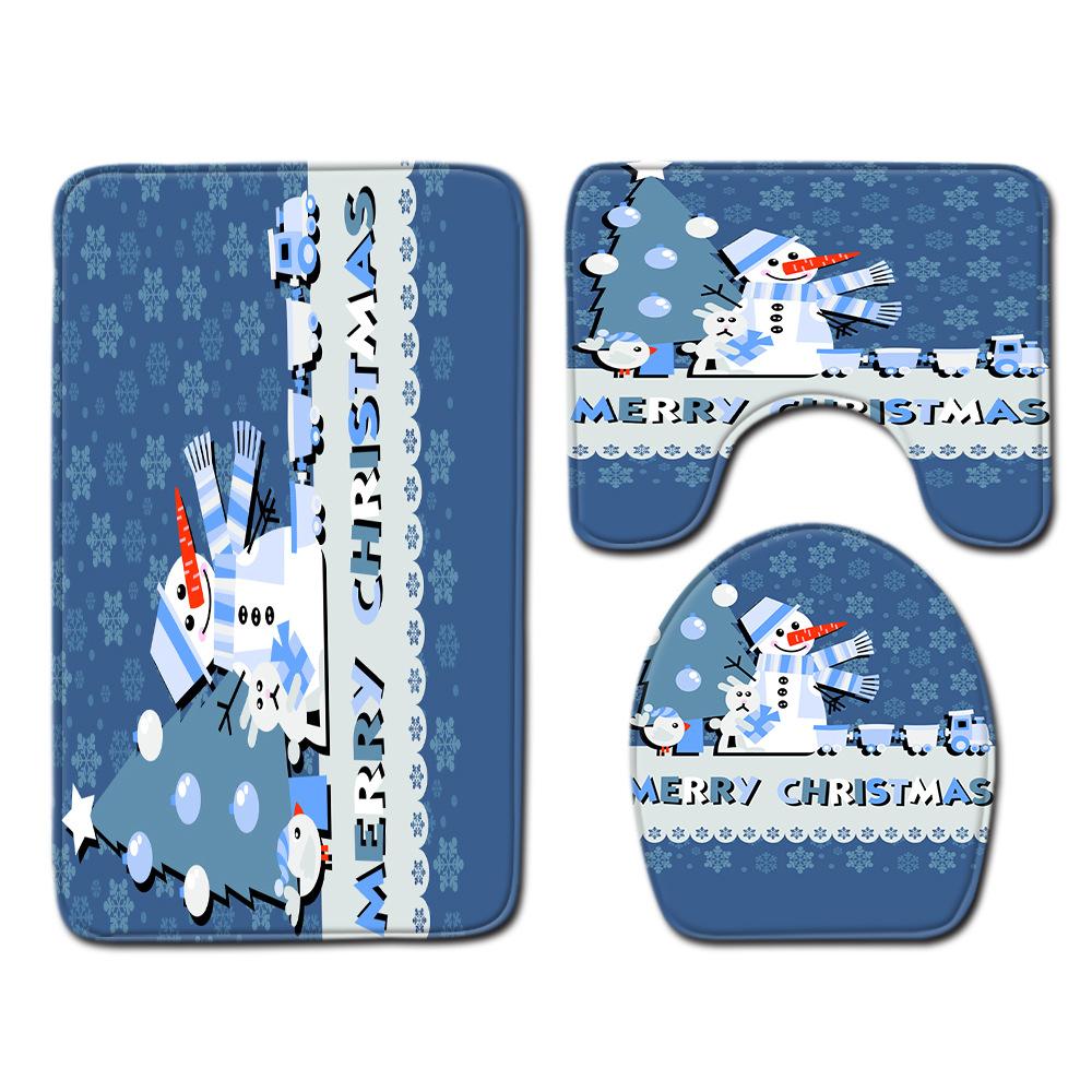 Christmas Shower Curtain Floor Mat Combination Four-Piece Set Bathroom Toilet Carpet Shower Room Mat Foot Mat