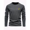 Men's 100% Pure Cotton Loose Fit Comfortable Casual Sports Eagle Pattern Printed Round Neck Long Sleeved T-shirt Top