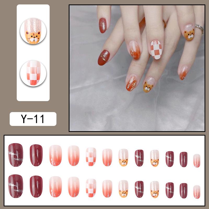 Y1 Fake Nail Sticker Wearing Nail Finished Nail Piece Removable Blush Nail Girl Cat Eye Gradual Change Nail Patch