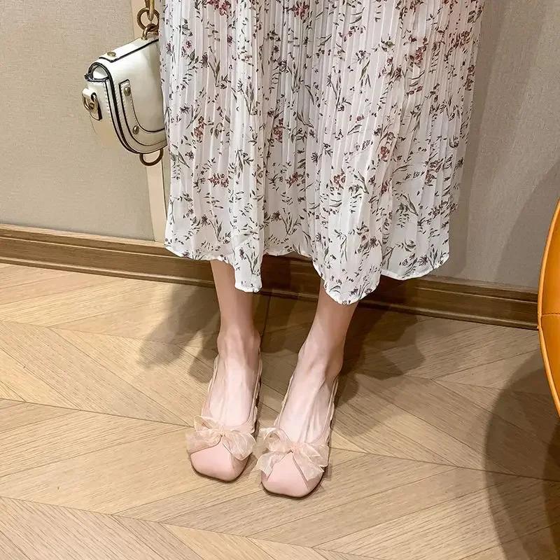 Fashion Mary Jane Women's Flat Shoes with Bow Square Toe Ladies Footwear Japanese Style Lolita Gothic Wholesale Popular on Sale Slip