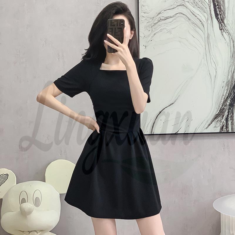 French Campanula Summer Chic Petite Square Neck Slimming Little Black Dress