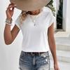 Ladies Summer Breathable Hollow Short Sleeve O Neck Solid Color Pullover White T Shirt Top