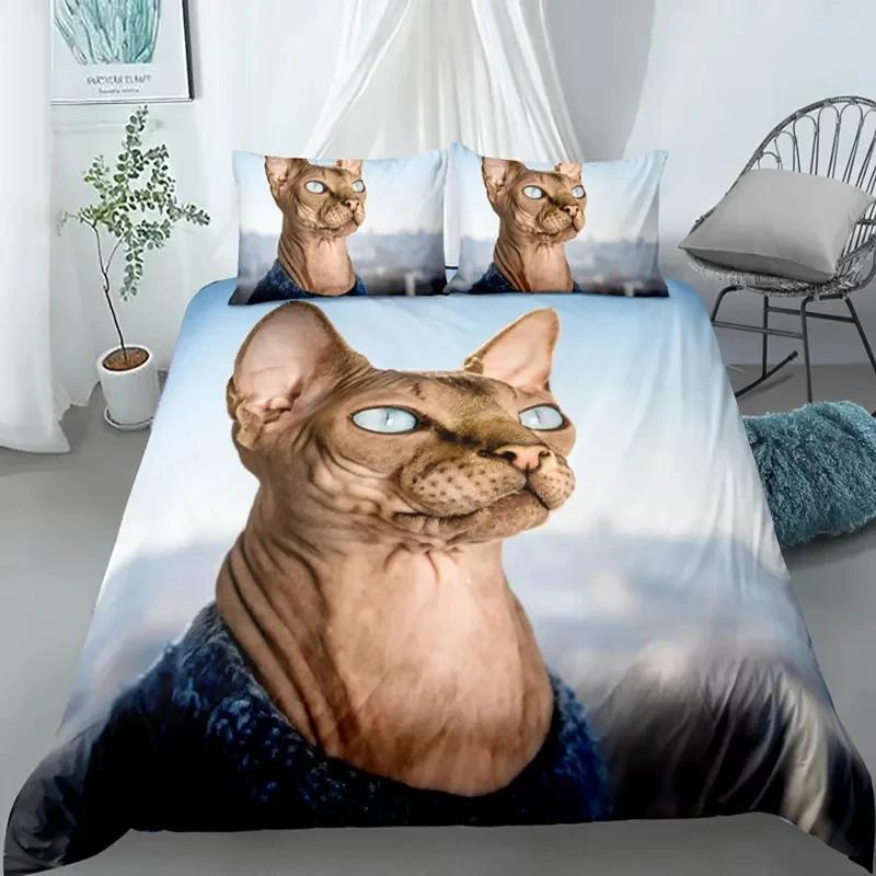 Canadian Sphynx Cat Soft Duvet Cover King Quen Lovely Pet Kity Beding Set Young Boys Tens Adult Peoples Lovely Animal Soft Polyester Comfortable Quilt