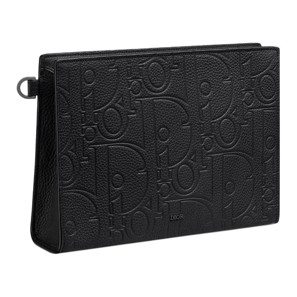 Dior A5 Embossed Logo Detachable Wrist Strap Gravity Print Leather Clutch Men Clutch Black 2ESCA483LLG-H00N