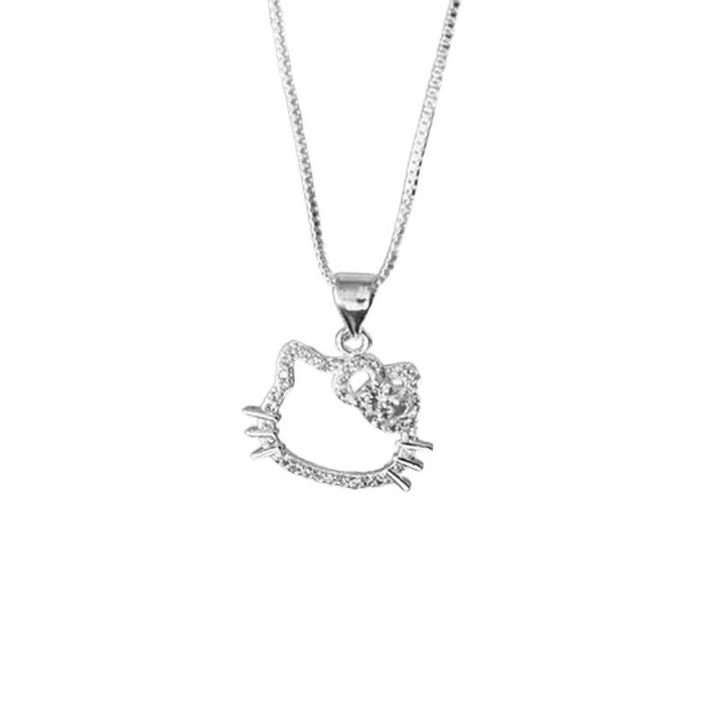 

925 Silver Kitty Necklace Cute Pendant Rhinestone Box Chain for Women Teen Girls Daily Wear 925 silver серебряный