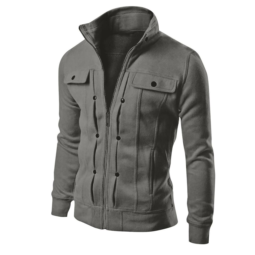 Herrenmode Casual Loose Stehkragen Knopf verzierte Sweatshirtjacke