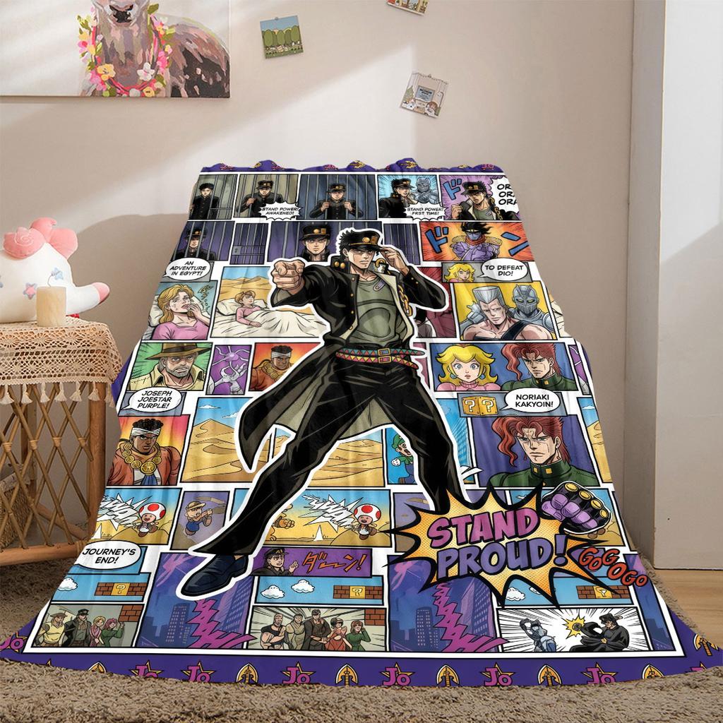 JoJo's Bizarre Adventure Cartoon Flannel Blanket, Printed Design for Bed and Sofa, Soft Home Decor, Picnic Travel Blanket_LIAN