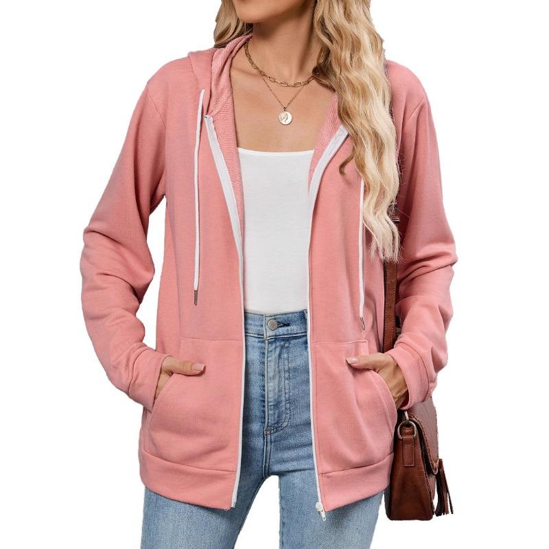Women S Long Sleeve Hooded Sweatshirt With Zipper Pockets Casual Top