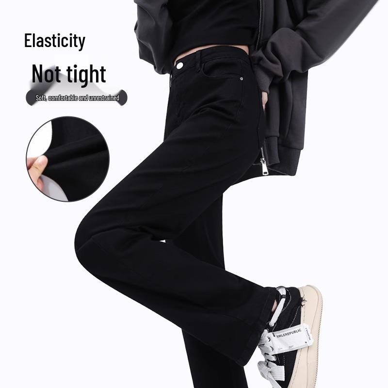 Women's High Waist Slimming Black Cigarette Jeans - Slim Fit Straight Leg Pants for Petite, Perfect for Spring and Autumn 2025