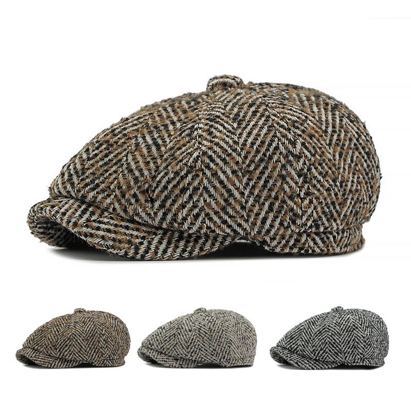 Berretto da uomo autunno inverno lavorato a maglia berretto da strillone britannico berretto ottagonale berretto femminile