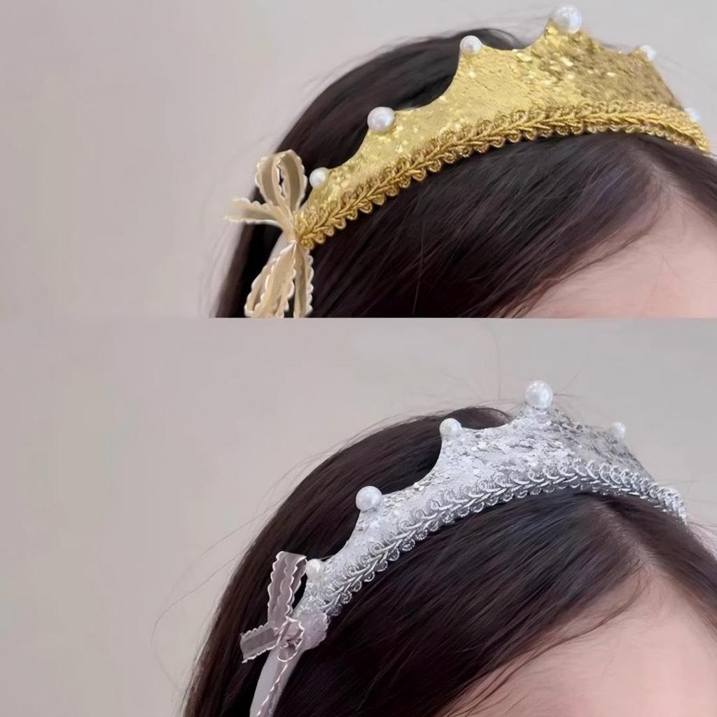 [YNOBUN] Cute Princess Birthday Crown Hairband, Sparkly Kids Party Photo Shoot Accessory (Silver)