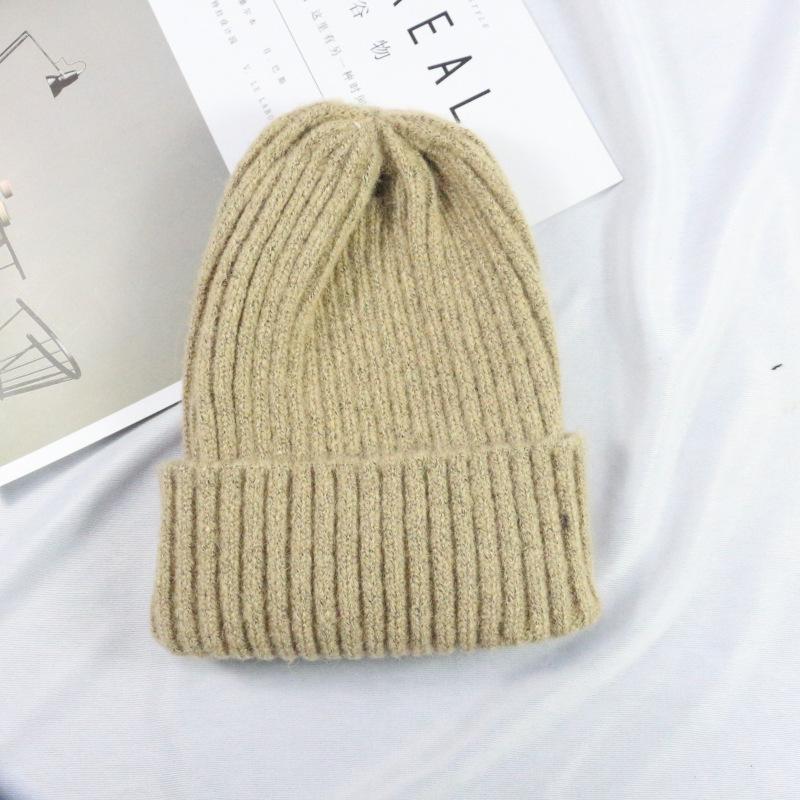 Autumn and Winter Warm Chic Knitted Hat Solid Color Crimped Casual Wool Hat Schoolgirl