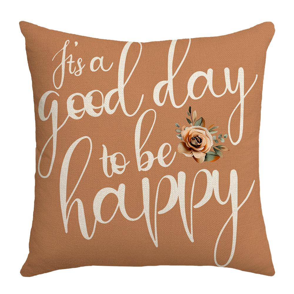 New Autumn Thanksgiving Home Sofa Cushion Cover Letter Printed Linen Flowers Warm Colors
