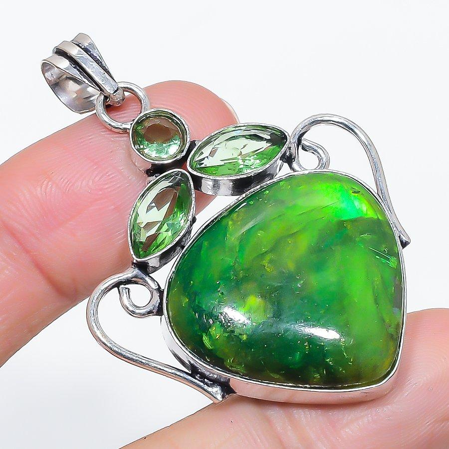 

Натуральный зеленый лабрадорит, цаворит, кулон из стерлингового серебра 925 пробы 2,25 A0B40