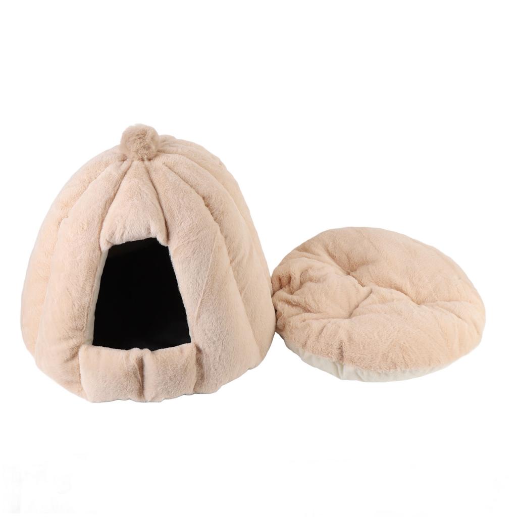 Cat House Removable Washable Cushion Hooded Pet Cave House Tent Bed for Indoor Light Coffee