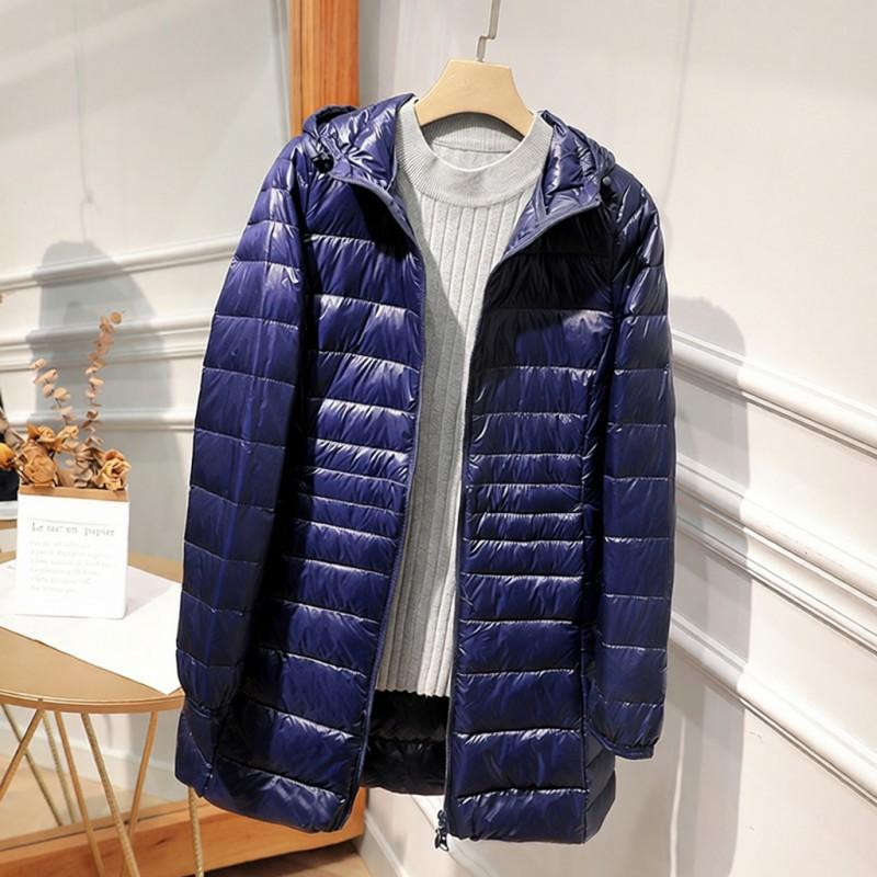 Womens Lightweight Hooded Down Coat Mid-Length Slim Fit Winter Jacket Korean Style Daily Wear