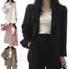 Kadın İlkbahar Sonbahar Takım Elbise Ceket Yaka Uzun Kollu Flap Cepler Düz Renk Gevşek Fit Rahat Blazer Iş Giysisi