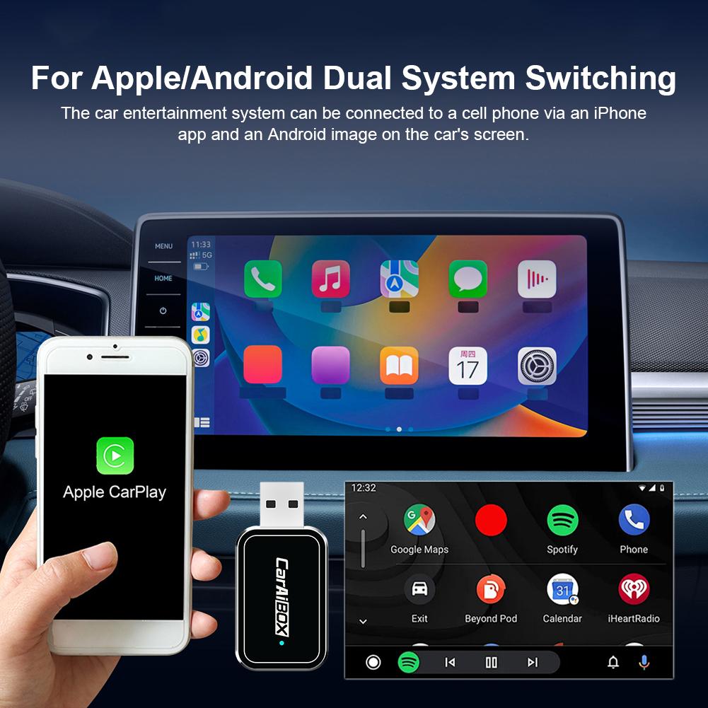 Wireless CarPlay Android Auto Wireless Adapter Wired To Wireless Smart AI Box Bluetooth-Compatible WiFi 4-Core CPU Auto Connect