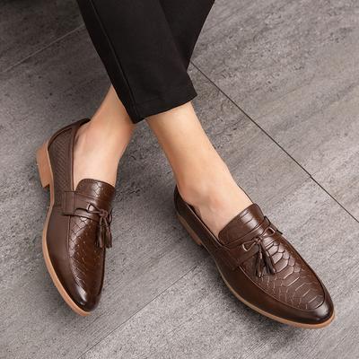 Quasten-Bohnen-Loafer Herren Neu Britischer Business-Trend Krokodil-Print Faulenzer Slip-On Spitz Lässig Lederschuhe Herren