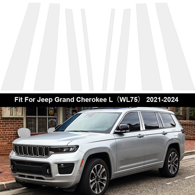 8pcs Door Window Center Middle Column BC Pillar Post Cover Mirror Effect Trim for Jeep Grand Cherokee L WL75 WL74