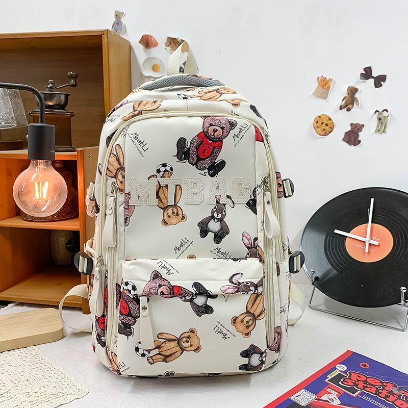 Schoolbag Large Capacity Multi-compartment Leisure Travel Fashion Backpack New Simple Contrasting Color Cute Bear Student Backpack