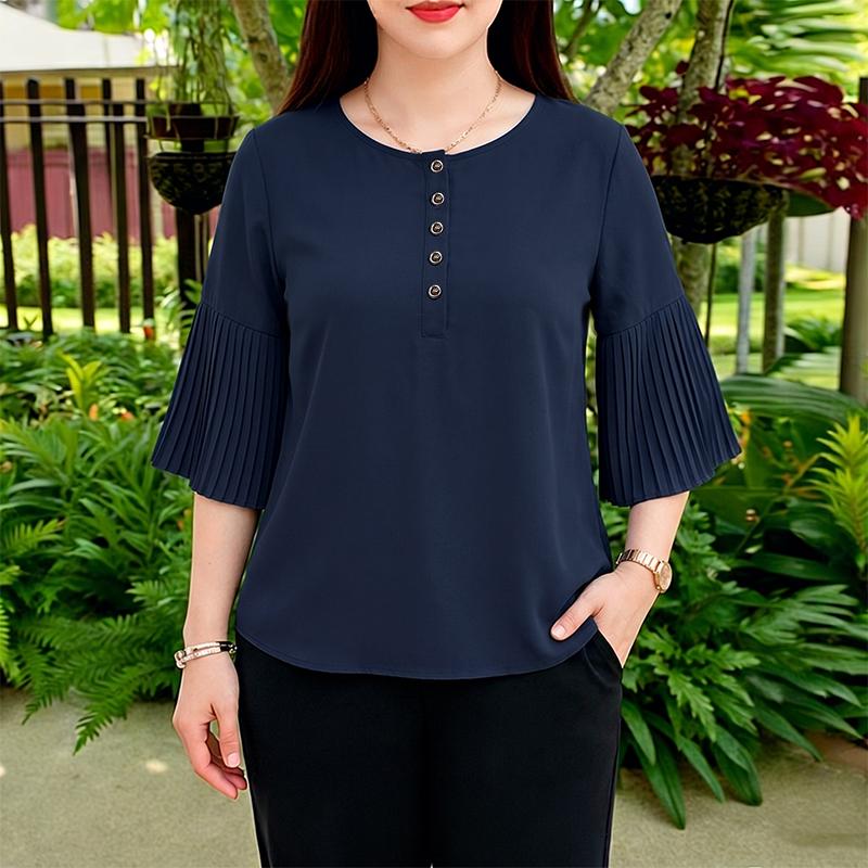 ZANZEA Women Casual Round Neck Solid Color 3/4 Sleeve Loose Blouse