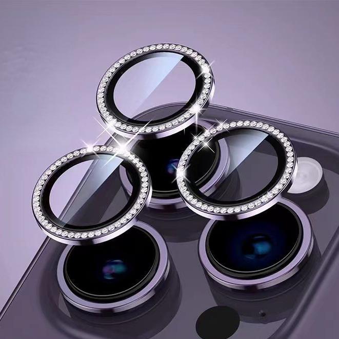 Diamond Lens Glass for IPhone17 16 15 14 13 12 11 Pro Max Camera Protector Cover for IPhone 14 Plus 14Pro Max Metal Ring Lens Glass Case