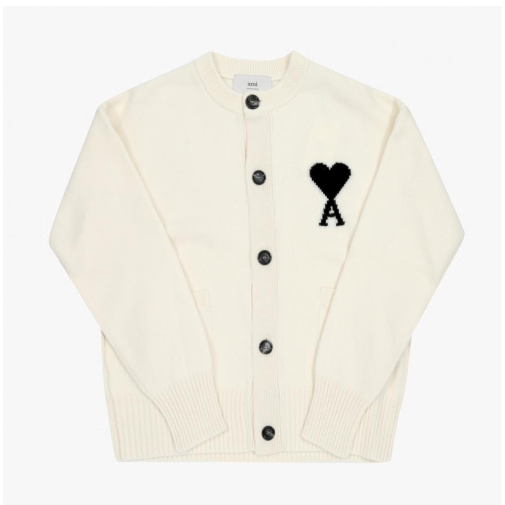 Ami Big Heart Logo Intarsia Cardigan Model Ukc368 018 151