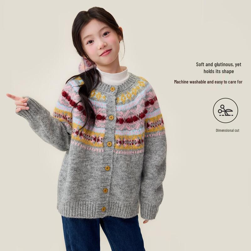 Girls Retro Fair Isle Crew Neck Knit Sweater