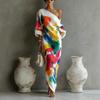 Women's One Shoulder Midi Dress Color Block Graffiti Print Three Quarter Sleeve Casual Street Style Long Dress