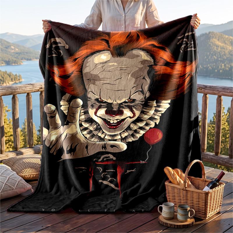 Warm Flannel Blanket Horror Movies Pattern, Lightweight Comfortable Throw Blanket for Bed Sofa Use