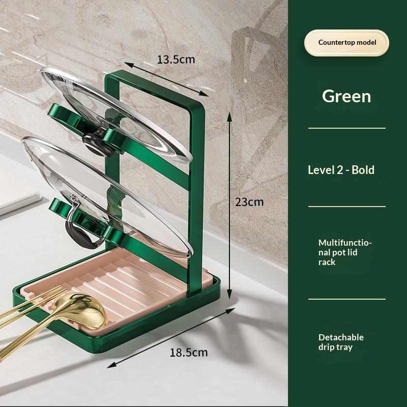 Gold Finish 2/3 Tier Pot Lid Holder With Detachable Drain Tray for Countertop Kitchen Cabinet Storage Organizer A5