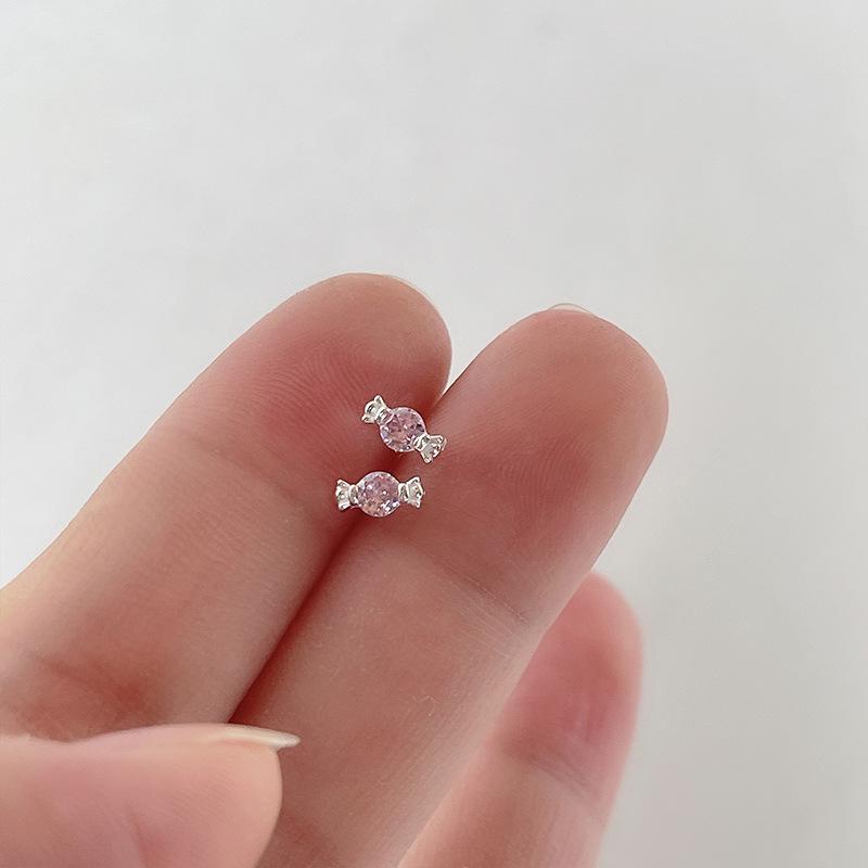 925 Sterling Silver Cute Crystal Sweet Candy Stud Earrings For Woman Christmas Gifts Piercing Jewelry Aretes De Mujer Gift