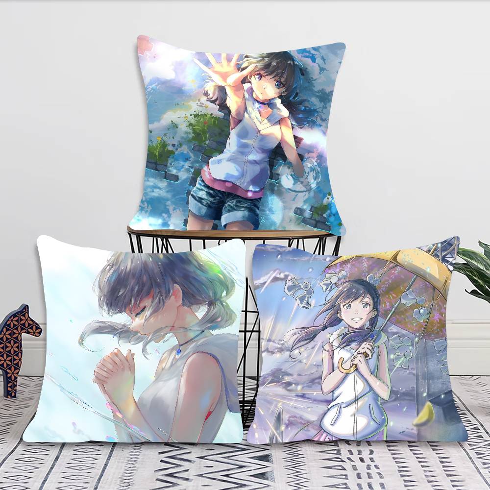 Amano Hina Animation WWeathering With You Pillow Case Fashion Square Pillowcase Bedroom Sofa Room Ins Decoration Leisure