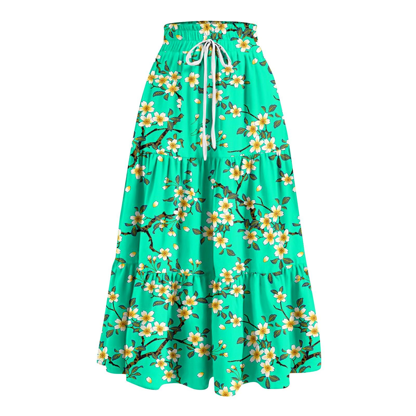 

Женская весенняя повседневная длинная юбка с оборками, однотонная юбка, ретро-юбка в складку S зелёный