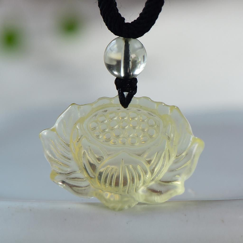 Natural Yellow Crystal Lotus Pendant, Natural Jade Carving Pendant Accessory, Unisex Lotus Necklace