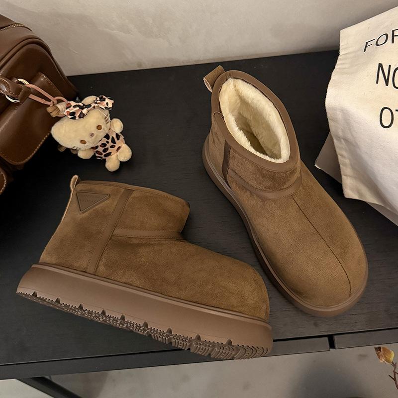 Fur Integrated Thick-soled Big-headed Snow Boots Women's 2025 New Winter Velvet Thickened Warm Snow Cotton Shoes Women