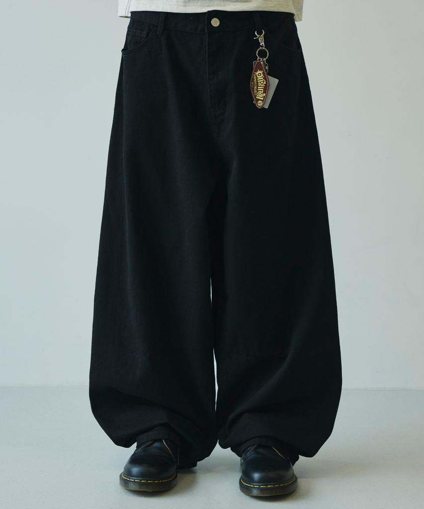 SIGNATURE Summer Wide Curved Dart Cotton Pants [Black]