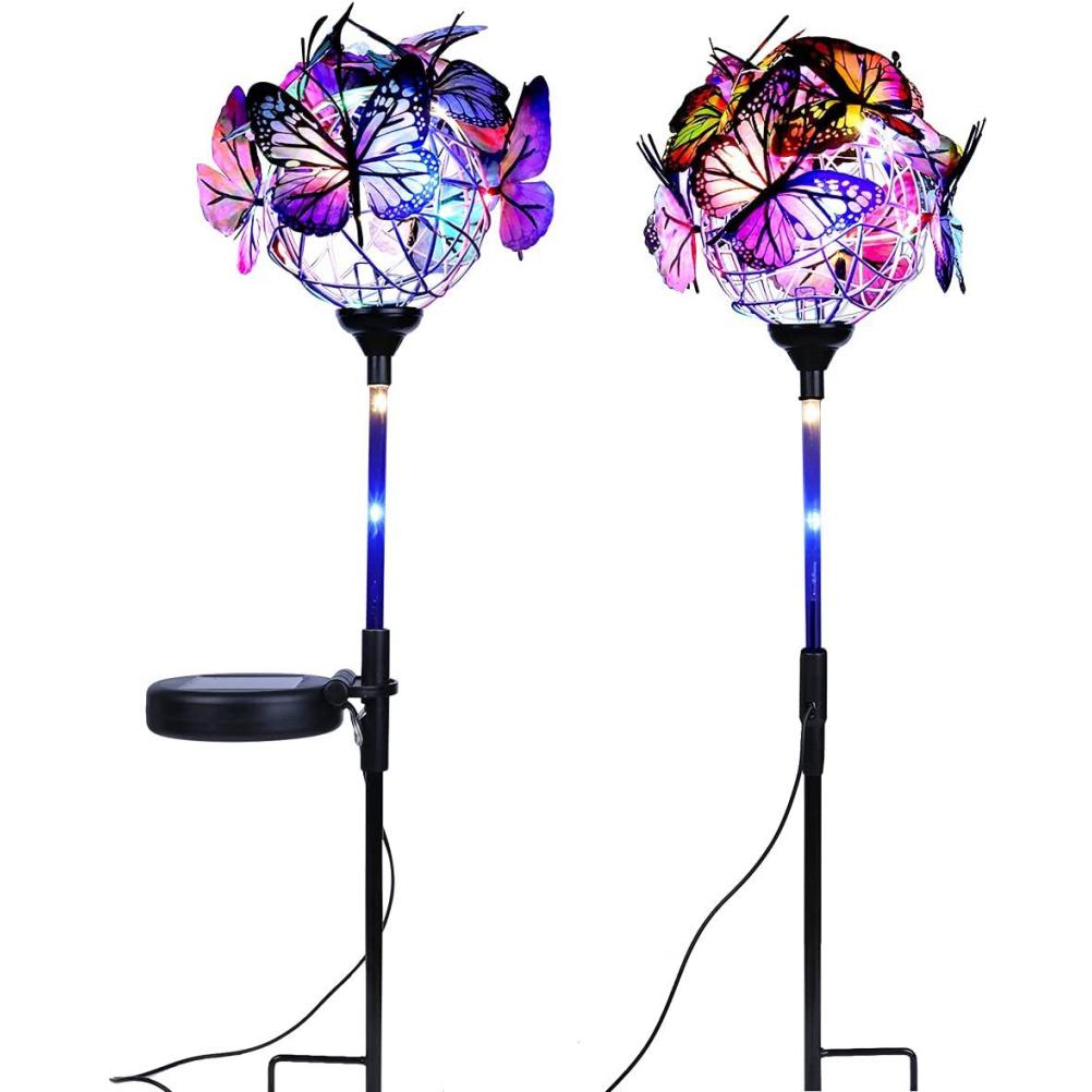 Solar Garden Lights Solar Powered Stake Lights Adorned with 18 Butterflies and Copper Cord for Pathway Lawn Outdoor