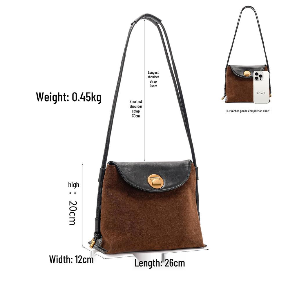 Women's Genuine Leather Suede Patchwork Crossbody Bag - Casual, Fashionable, Versatile Shoulder Bag