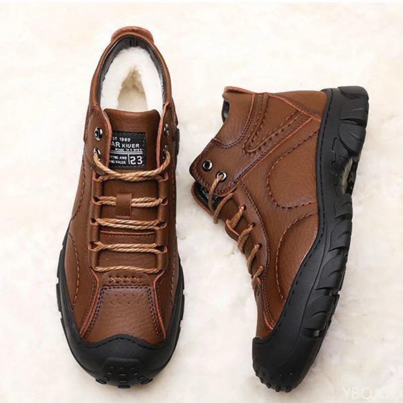 Men's Winter Velvet Thick Boots Outdoor High Top Snow boots Casual Waterproof Shoes New Lace Up Men Cott Shoes Botas Zapatos
