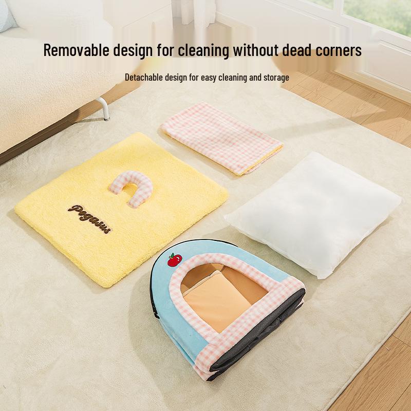 Cozy Winter Enclosed Pet Nest for Small Dogs & Cats - Removable & Washable, Four Seasons Use
