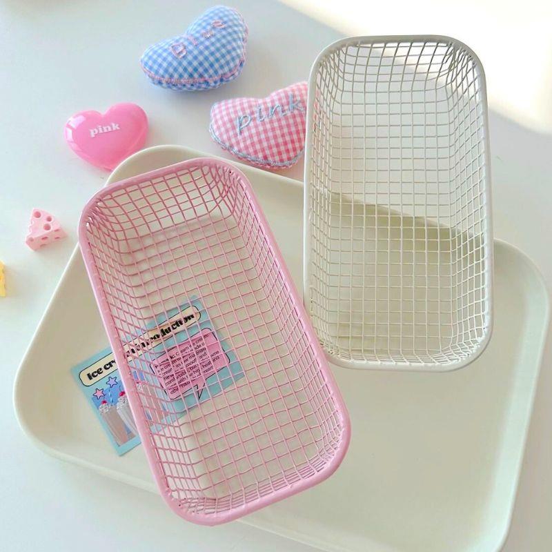 Simple Cry Iron Art Storage Basket Office Desktop Miscellaneous Items Organizer Box Korean Sle Pure Color Home Storage Basket