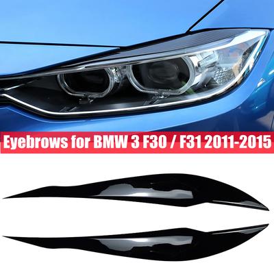 2 peças tampas de farol de carro tampas de plástico ABS acessórios preto brilhante sobrancelhas para BMW série 3 F30 sedan F31 vagão 2011-2018