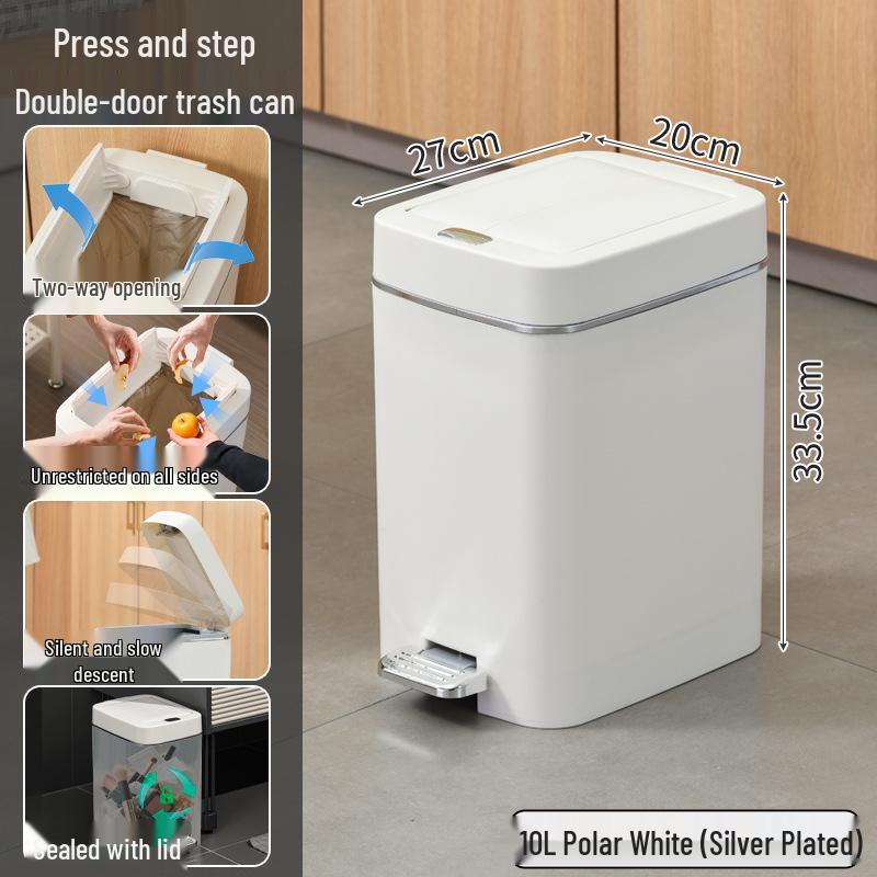 Silent Slow-Closing Trash Can with Foot Pedal Lid for Kitchen & Bathroom