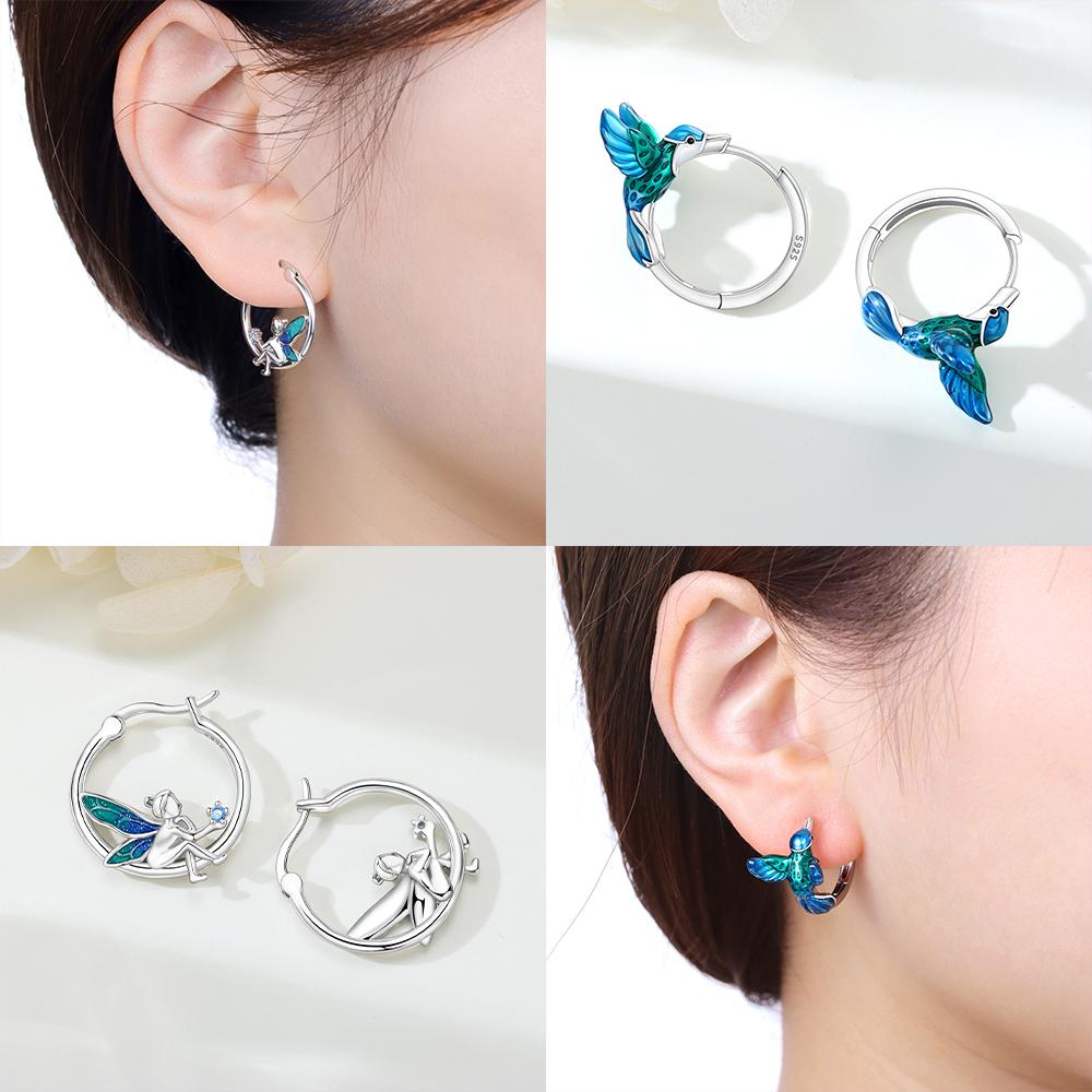 Original Earring Copper Blue Fairy Ring Earring Hummingbird Animal Women Earring Anniversary Fine Gift Accessory