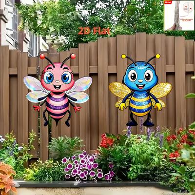 2 Peças Desenho Animado Abelha Fofa Acrílico Decoração de Parede de Jardim Fundo de Quarto Infantil Decoração de Casa Mural Papel de Parede para Sala de Estar Adesivo Engraçado