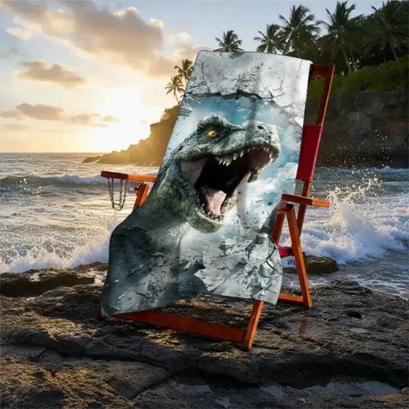 A Dinosaur Archaeology Themed Beach Towel, Perfect for Movie Marathons, Soft, Absorbent, Quick-Drying,Under a Dinosaur Skeleton W30*H60(CM)