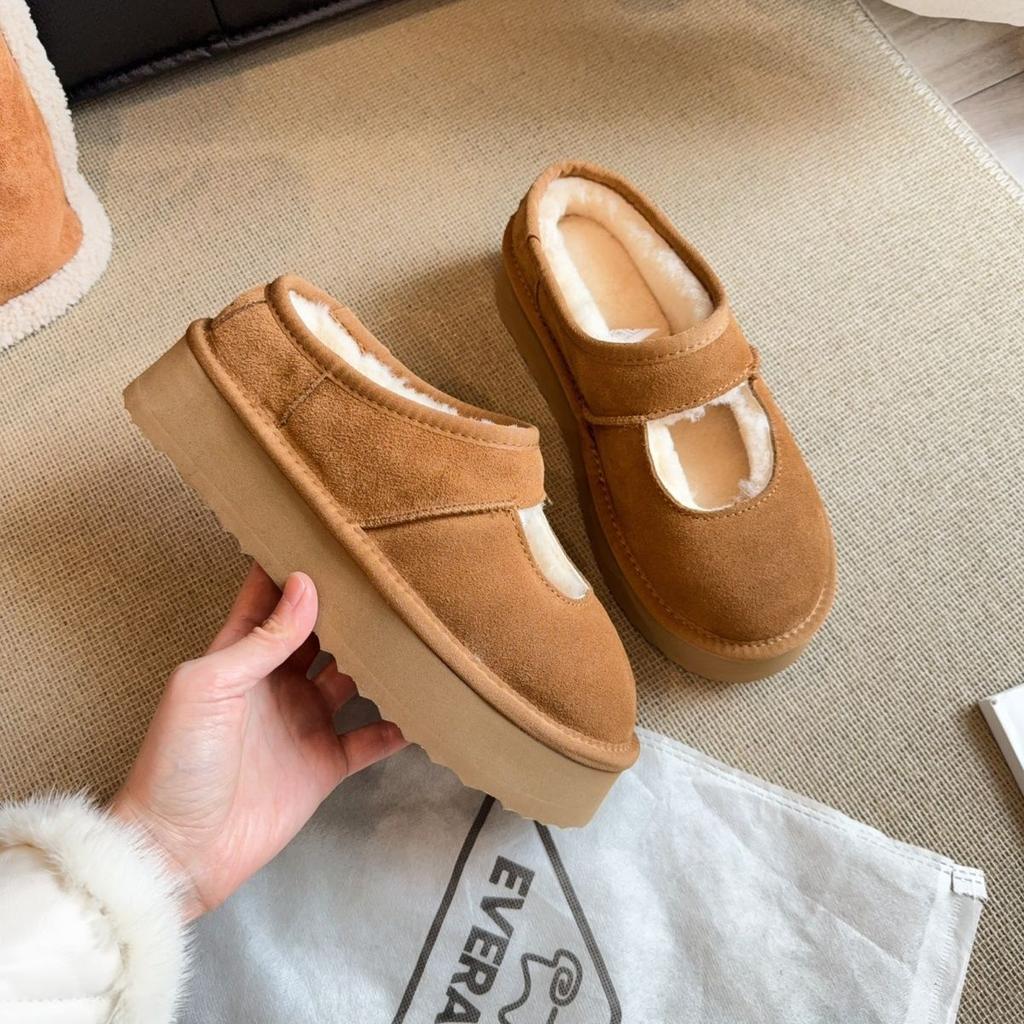 Warm~ 2025 New Velvet Warm Birkenwomen's Winter New Thick-bottomed Round Head Niche Versatile Half-slippers